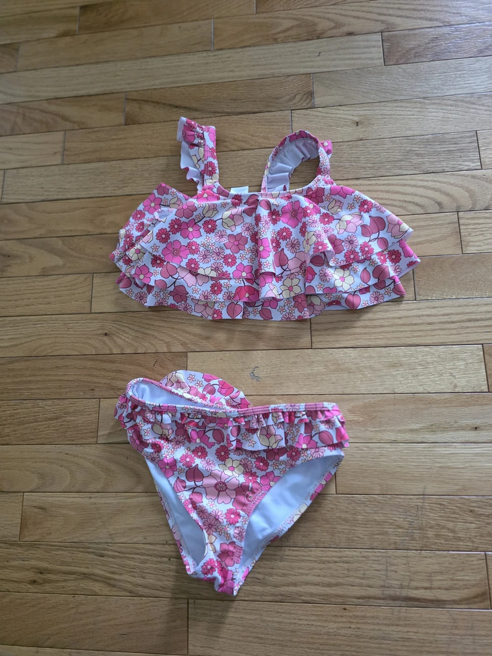 Nicole Miller Pink Floral Ruffle Two-Piece Swim Set